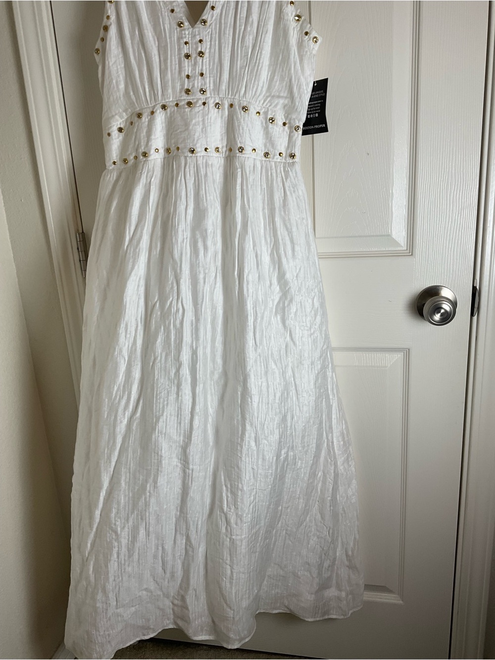 Crystal Grommet Trim Sheen Gauze Maxi Dress size Small - Picture 3 of 11